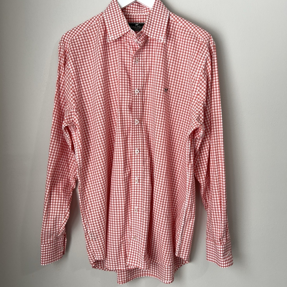 Southern Point Co The Hadley Shirt Men's Medium Button Up Checkered Orange White